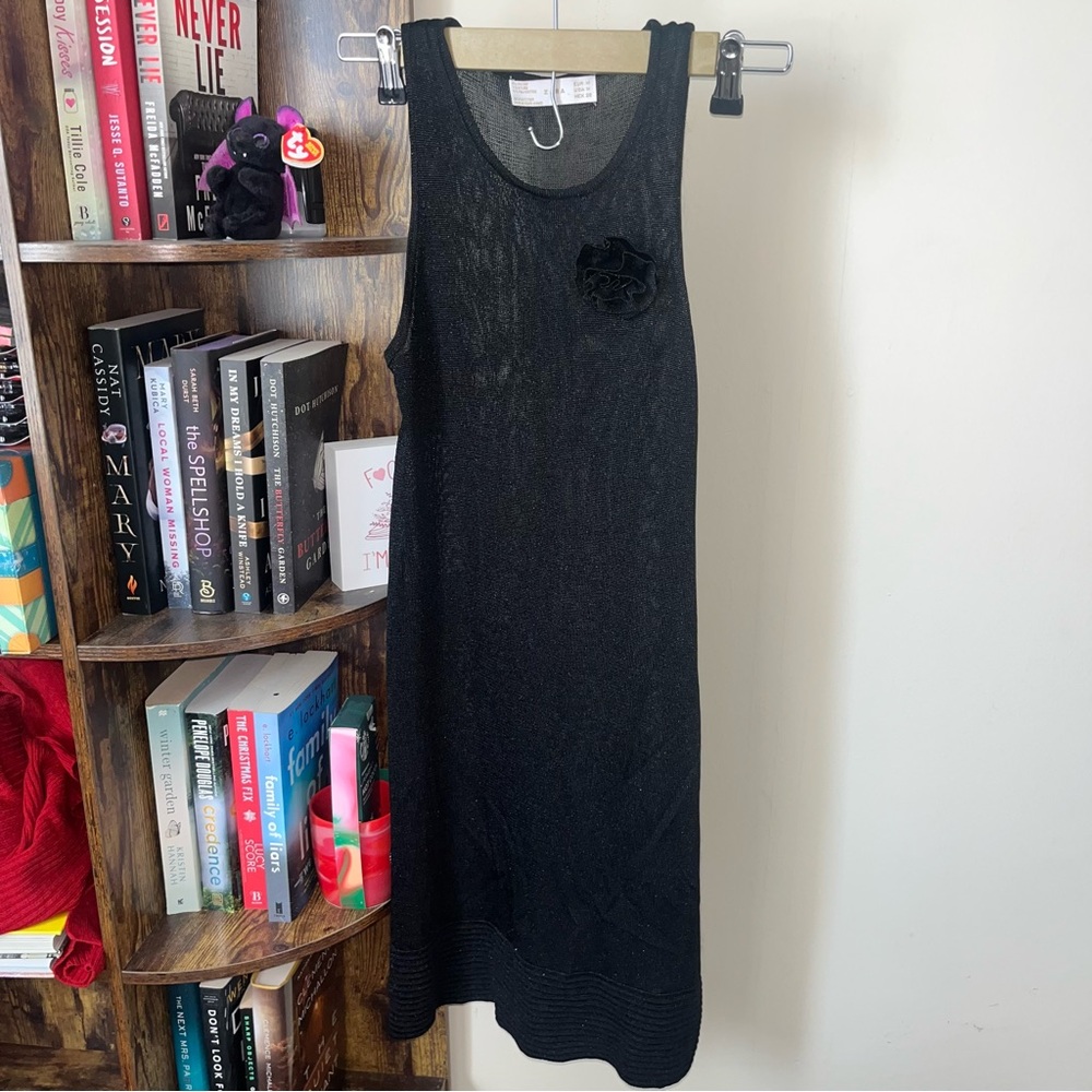 VINTAGE Zara Gold Tag Elegant Black Sleeveless Rayon Dress